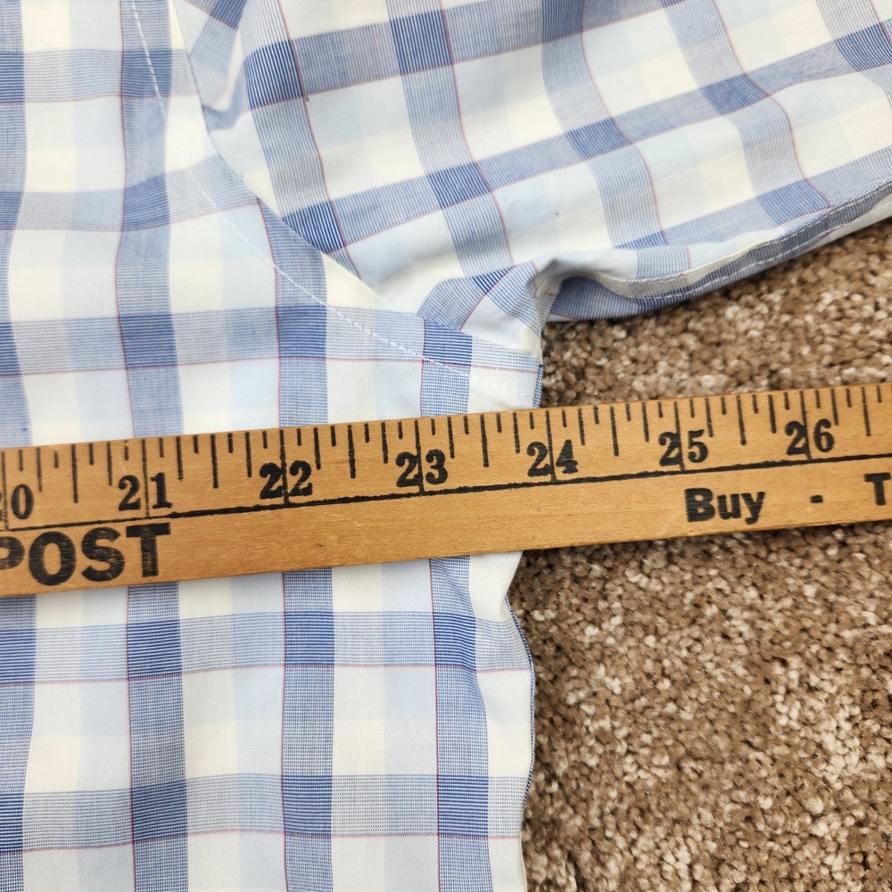 Untuckit Mens XL Slim Fit Wrinkle Free Blue White Plaid Cotton Button Down Shirt - Picture 4 of 5